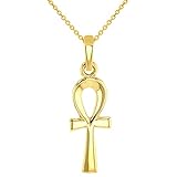 Solid 14k Yellow Gold Mini Dainty Egyptian Ankh Cross Charm Pendant with Chain Necklace, 22'
