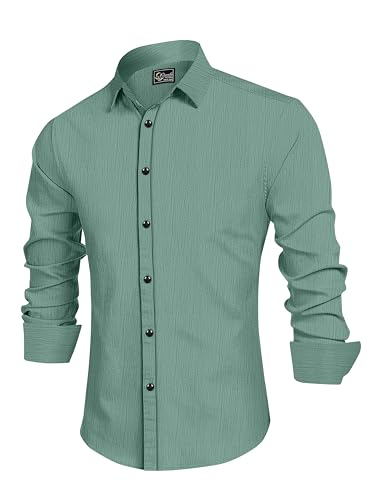 Image of Cotton Imported Popcorn Regular Fit, Shirt For Men Green