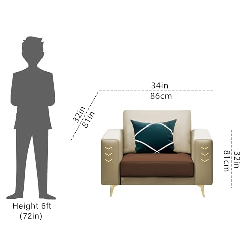 Image of Casaliving Falco 1 Seater Sofa Set for Living Room (Cream Brown Fabric) Premium Fabric Sofa