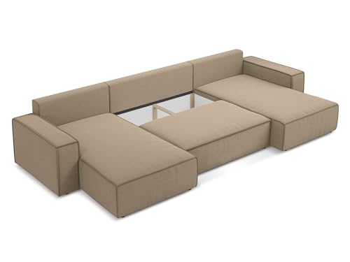 Kimo 4-Sitzer Ecksofa U-Form in Beige - XXL Wohnlandschaft aus Samt, modulares Sofa für Wohnzimmer, Japandi & Skandi Stil, Oeko-Tex 398x185x82 cm, bis 500 kg belastbar – Bild 6