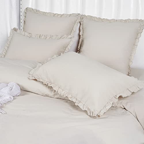 Phf 100% Washed Cotton Ruffle Pillowcases Standard Size, 2 Pack 20 Inch X 26 Inch Pillow Shams, No Insert, Ultra Soft Cotton Pillow Cases,Decorative Farmhouse Bedding Pillow Covers thumb #1