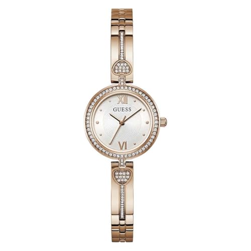 GUESS Montre pour Femme de 27 mm – Cadran Blanc G-Link Ton Or Rose, boîtier Ton Or Rose, Blanc, One, Classique