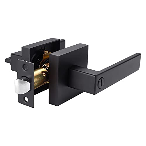 Privacy Door Lock Keyless Square Heavy Door Knobs, Bed/Bath Door Handle Interior Door Lever with Lock for Bedroom Bathroom in Matte Black Finish, 3 Pack Privacy Door Lock Keyless Square Heavy Door Knobs, Bed/Bath Door Handle Interior Door Lever with Lock for Bedroom Bathroom in Matte Black Finish, 3 Pack