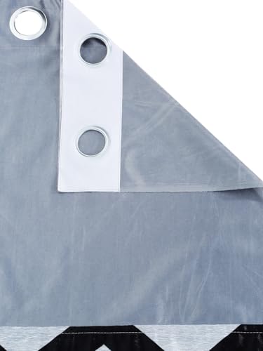 Image of Home Sizzler 2 Pieces Solid Patch Zigzag Print Eyelet Polyester Door Curtain - 7 Feet, Grey