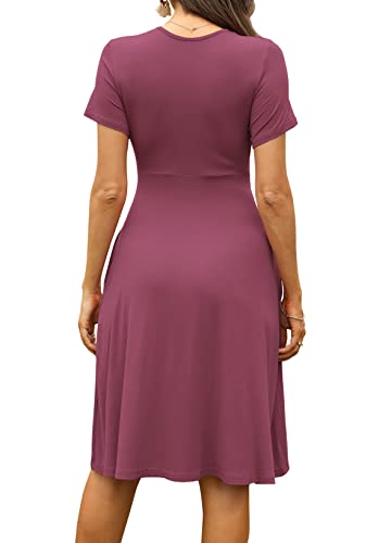 Weaczzy Women Summer Casual Short Sleeve Dresses Empire Waist Dress With Pockets, Mauve, Large #TOP2
