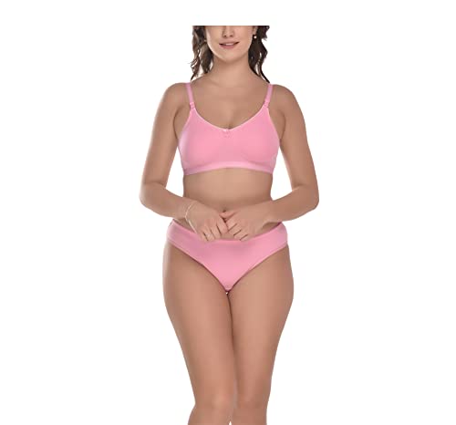 Image of Elina Women's Full Coverage Non Padded with Detachable Strap Cotton Hosiery Bra and Panty Set (Lovia Set)