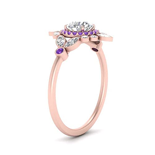 Image of 55Carat Choose Your Gemstone Round Halo Floral Engagement Ring Rose Gold Plated Round Shape Vintage Engagement Rings Everyday Jewelry Wedding Jewelry Handmade Gifts for Wife US Size 4 to 12