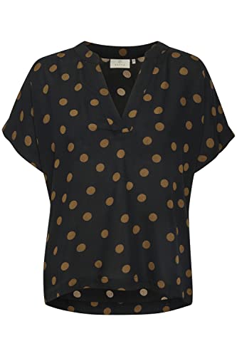 KAFFE Kurzarm-Bluse KAano Damen Bluse Kurzarm V-Ausschnitt Punkte Polka Dots 34, Black with Mustang Dot