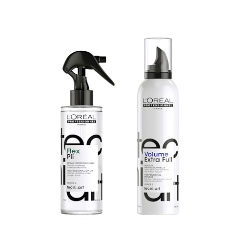 Image of L’Oreal Professionnel Tecni Art Full Volume Long Lasting Blow Dry Bundle - Tecni Art Pli thermo activated memoriser styling hair spray & Tecni Art Volume Extra Full Mousse