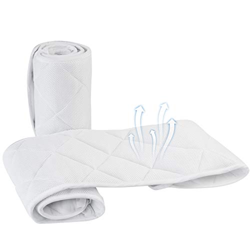 Breathable Mesh Crib Liner Pad for Baby, Mesh Crib Safety Guard Pad with Thick Padding, Nursery Crib Liner Protector for Boys Girls, White