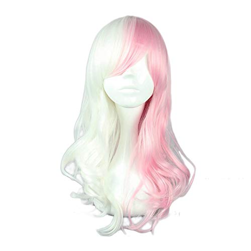 Cosplay Wig Danganronpa Monomi Women Long Wave Curly Wig Cosplay Costume Dangan Ronpa Heat Resistant Synthetic Hair White Pink Wigs