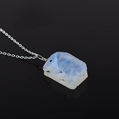 Odrilliongems Natural Raw Moonstone Gemstone Pendant Dainty Necklace, Rough Stones, Healing Crystals, 925 Sterling Silver, June Birthstone, Handmade, Wedding, Christmas Gift, Women Jewelry, 20" #TOP1