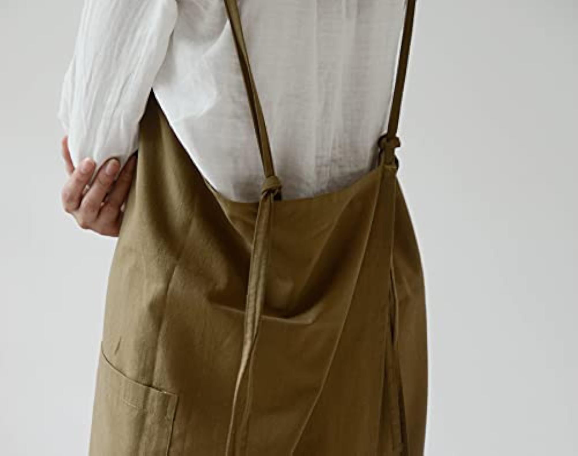Cotton Long Square Cross Back Apron with Pockets