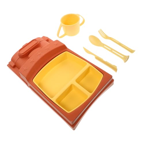 DECOMELODY 小麦??製幼児用割プレート 用仕切り食器 電子レンジ対応 素材 幼稚園 向け 食事トレイ スプーン フォーク ナイフ付き