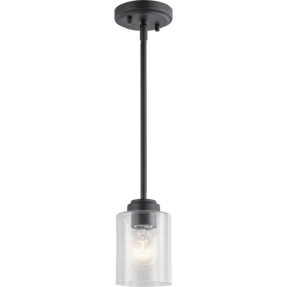 1-Light M with Clear Seeded Glass Shade 5.25 inches W X 7.5 inches H-Black Finish Contemporary Mini Pendant 147-Bel-4187327