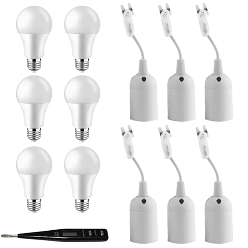 6 Portalampada E27 con cavo e tester di tensione, lampadina LED E27 da 15W bianco freddo, portalampada per ristrutturazione