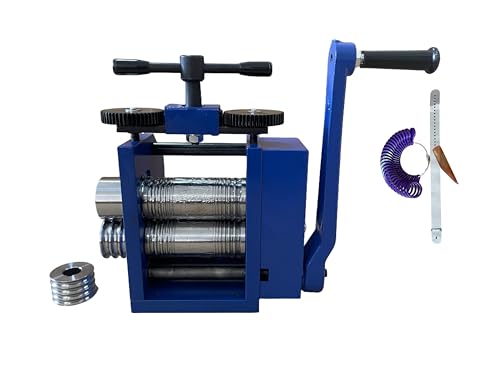 PTKTLAM 4-in-1 Jewelry Rolling Mill Draw Round Square Flat Semicircle Wire 1.6 42mm Roller 1:5 Gear Ratio Adjustable Thickness for Gold Silver Copper DIY Jewelry Making Tool