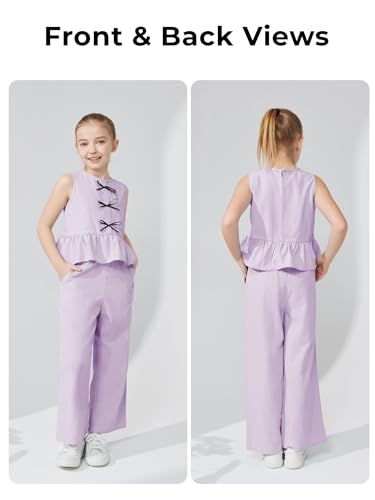 Image of Girls' Clothing Sets Sleeveless Bow Crop Top Wide Leg Linen Pants 2026 Summer Outfits Cute Kids Clothes