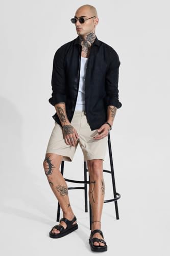 Image of SNITCH Men Casual Shirt | Slim Fit Full Sleeve Classic Collar Solid Pattern | 100% Linen, Breathable & Lightweight Fabric, Machine Washable