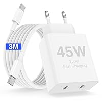 45W USB C Ladegerät, 2-Port Schnellladegerät für iPhone 17/16 Pro Max, Type C auf C Lang Power Adapter Netzteil Stecker mit 3M Kabel Ladekabel für Apple iPhone 17 Air/16 15 Pro/Plus/iPad 10th, Samsung