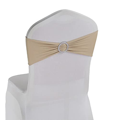 Stuhlbänder aus Spandex, beige, 12 Stück, für Hochzeiten, Bankette, Partys, Events, Dekoration, Stuhlschleifen (Beige, 12) Cover