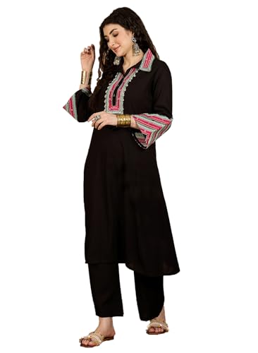 Image of Stylum Women's Solid & Embroidered Rayon A-Line Kurta Pant Set