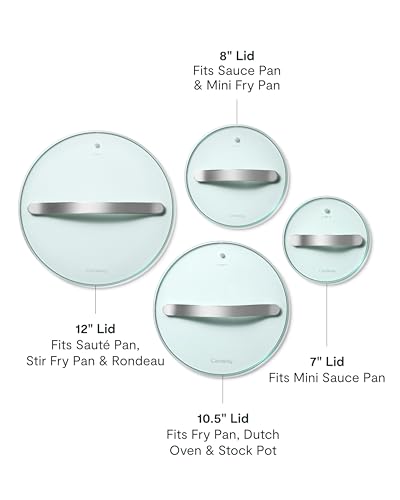 Caraway Glass Lids Set for Pots and Pans - Made With Tempered Glass - Sized to Fit Caraway Ceramic-Coated & Stainless Steel Cookware - Includes 4 Sizes - 7", 8", 10.5", & 11.8"