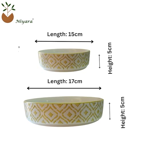 Image of Niyara Stoneware Handmade Ceramic Stylish Premium Bowls Serving Bowls Microwave Dishwasher Safe (Golden Salad Set of 2)
