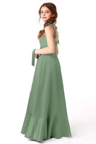 Spaghetti Straps Junior Bridesmaid Dress with Slit Chiffon Flower Girl Dress with Belt Long Formal Dresses for Girls3