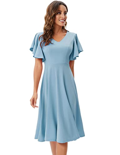 Image of Bridesmay Women's Formal Wedding Guest Dress for Women 2026 Short Sleeve Fit and Flare Tea Party Dresses