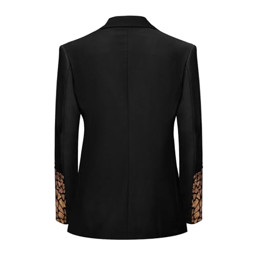 Men's Formal Blazer with Sequins Notched Lapels, Single Breasted, One Button, 2 Pockets, Black2