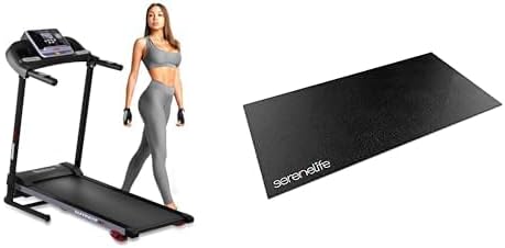 SereneLife Folding Treadmill, Foldable Home Fitness Equipment + SereneLife Premium Portable Fitness Exercise Mat - 36" x 72" Non-Slip Gym Training Equipment