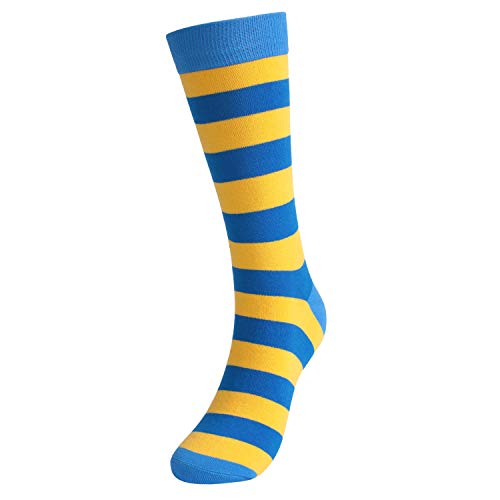 5 Pack Mens High Tube Socks with Striped Cozy Colorful Cotton Fun Novelty Dress Socks, Yellow Blue2