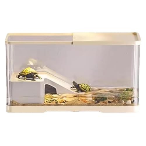 loyfreeyo亀 水槽 カメ水槽 飼育ケース 大きい 蓋付き 排水孔付き 水交換超簡単 餌やりが便利 脱出防止 透明 軽量 透気 両生飼育箱 亀ケージ 耐久性 爬虫類 両生類用ケージ 360°観察 亀の楽園 (イエロー,L)