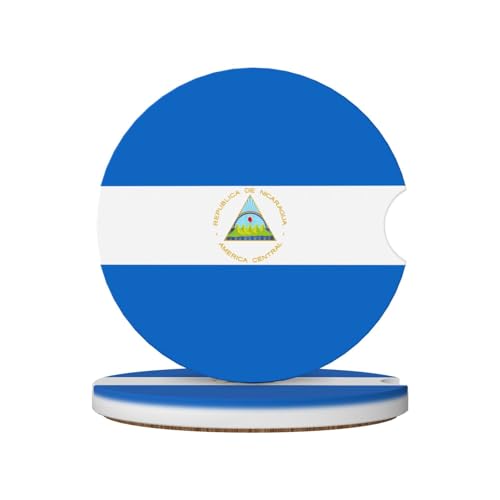 Lot de 2 dessous de verre en céramique avec drapeau du Nicaragua pour voiture, camionnette, bateau, SUV et camion