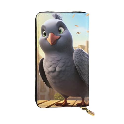 Portefeuille long en cuir de qualité au design pigeon noir, maroquinerie soignée pour femme
