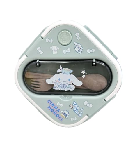 hombäde Bento Lunch Box Container Set with 3 Compartments Portable Personal Sealed Plastic Utensils Food Container Cute Kawaii Anime Kitty Bunny Dog (Blue Roll)