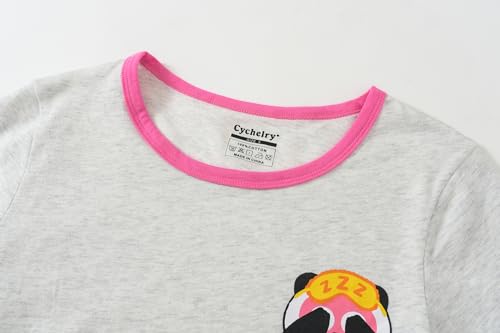 CYCHELRY Big Girls Pajamas Set Cut Cat and Bear Printed Short Sleeve Summer Sleepwear Loungewear Size 6-162