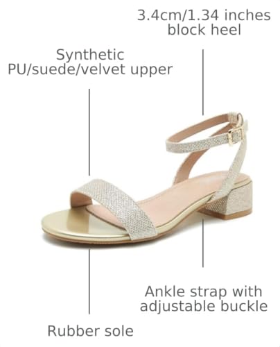 Image of Women's Ankle Strap Sandals, Low Block Heel, Open Toe Summer Dress Shoes with Buckle Closure