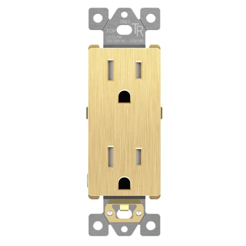 LIDER Decorator Receptacle Child Safe Tamper-Resistant Wall Outlet Residential Grade Self-Grounding 15A 125V UL Listed Thermoplastic Brushed Gold 1-Pack
