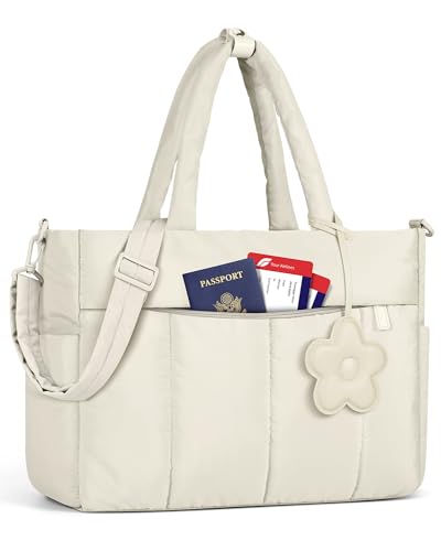RAINSMORE Laptop Tote Bag for Women Puffer Work Bag Quilted Travel Bags