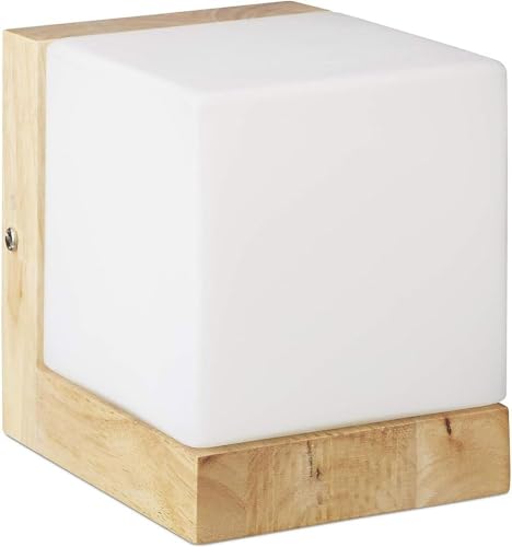 Aplique de pared de madera con vidrio esmerilado casquillo E27 interior 2
