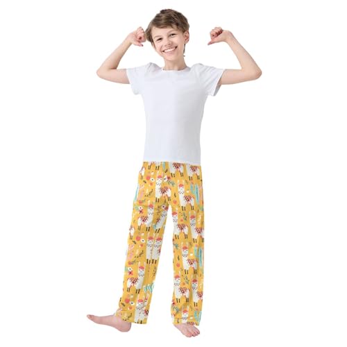 Lovely Llama with Cacti Floral Boys Long Pants Soft Trousers Elastic Waist Kids Lounge Bottoms with Pockets S-XL2