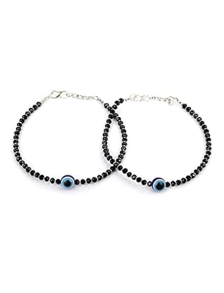 Image of Handmade Pooja EvilEye Black Chain Adjustable Nazar Anklets For Women Men Girls Boys Pack Of 2 evil eye thread, nazar anklet, thread anklet, najariya women anklet