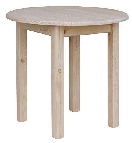 k koma Table ronde en pin massif pour salle à manger, cuisine, restaurant, 90 cm (non traité)
