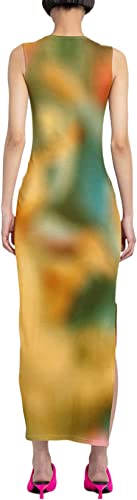 Image of Suillty Women Y2k Tie Dye Tank Dress Sleeveless Bodycon Long Dresses Printed Slim Fit Summer Maxi Dress Sundress