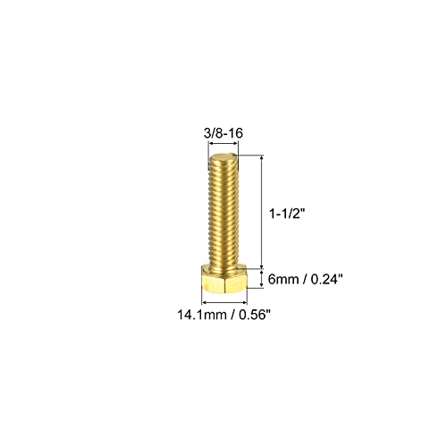 Image of uxcell Brass Hex Bolts, 3 /8-16x1-1 /2 1pcs Fully Thread Grade 4.8 Solid Brass Hexagon Head Bolt Machine Screws for Machinery