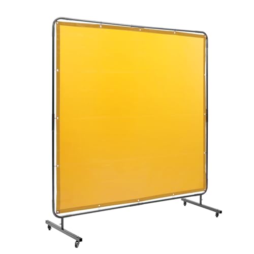 Welding Screen with Frame, 6' x 6' Welding Curtain Screen, Flame-Resistant Vinyl Welding Protection Screen on 4 Swivel Wheel (2 Lockable), Moveable & Professional for Workshop/Industrial, Yellow