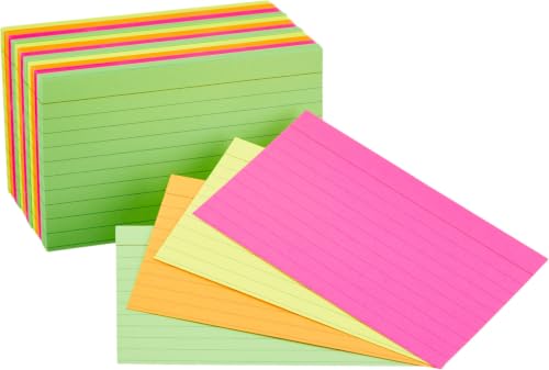 Image of Amazon Basics Ruled Index Flash Cards for Studying and Note Taking, Assorted Neon Colored, 3x5 Inch, 300-Count (Pack of 10)