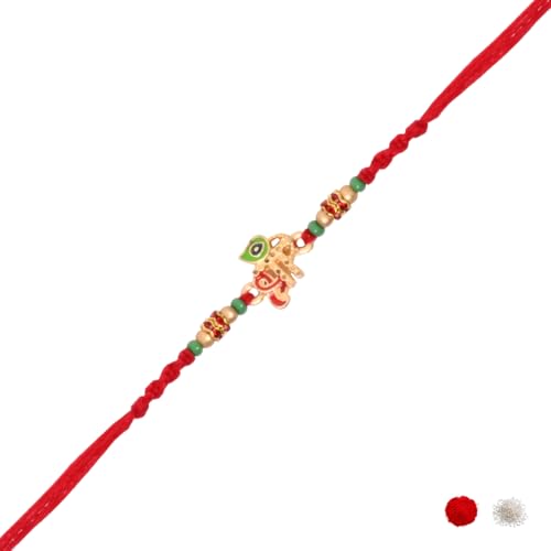 Image of I Jewels Traditional Peacock Feather Designer Rakhi for Men Boys Brother Roli Chawal & Raksha Bandhan Card